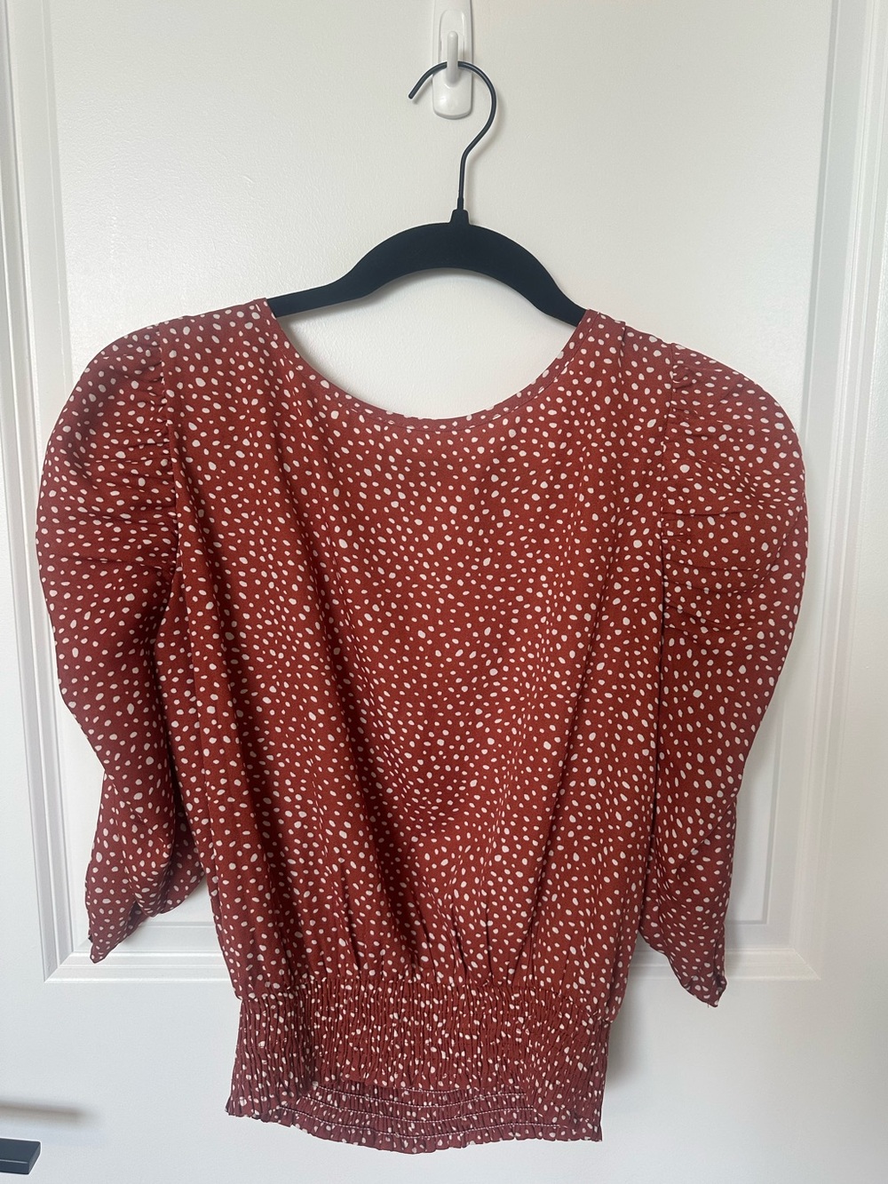 Rust Polka Dot Puff Sleeve Blouse